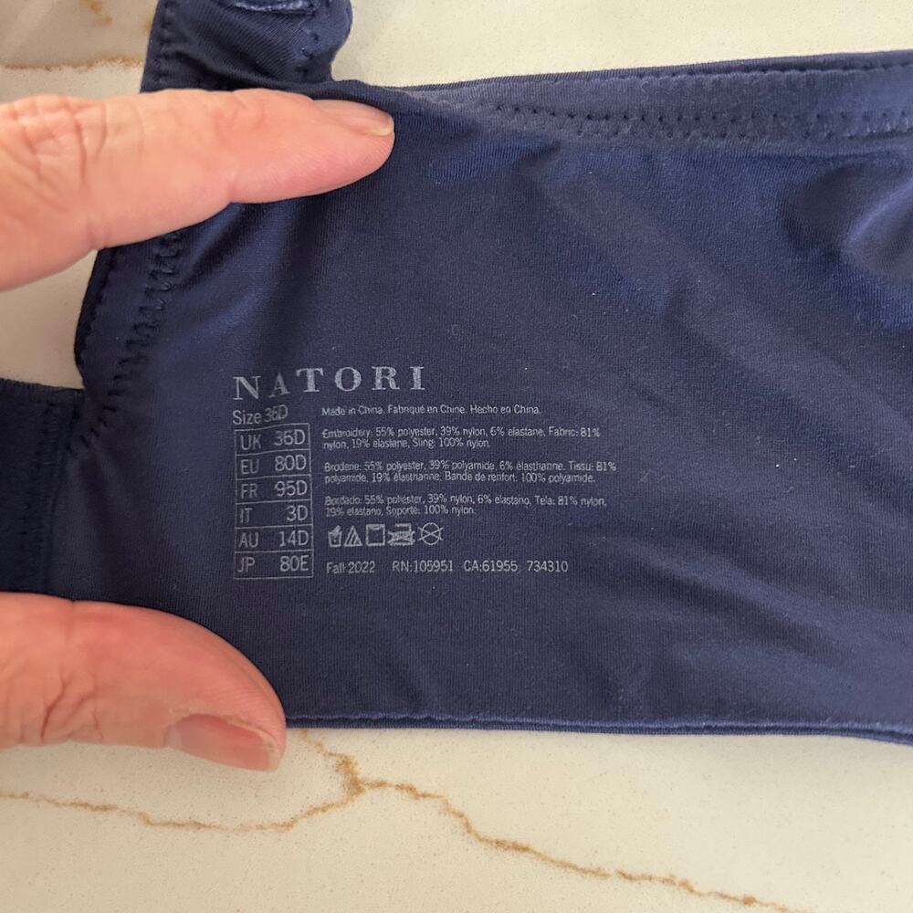 Natori Bra Womens 36D Navy Embroidered Lace Unlined Underwire Full Coverage New - Picture 9 of 11
